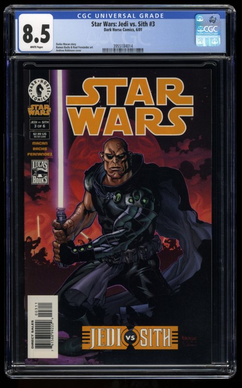 Star Wars: Jedi vs. Sith #3 CGC VF+ 8.5 White Pages 1st Darth Bane Cover!