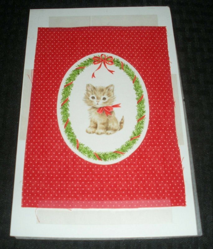 CHRISTMAS Cute Kitten Cat w/ Red Ribbon Bow 5.5x9 Greeting Card Art #FL221