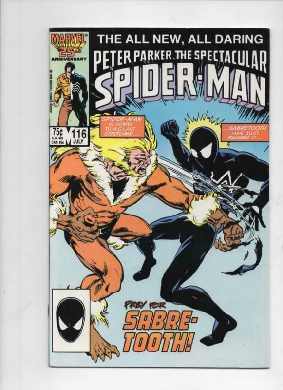 Peter Parker SPECTACULAR SPIDER-MAN #116 NM, Sabre-Tooth 1976 1986 more in store