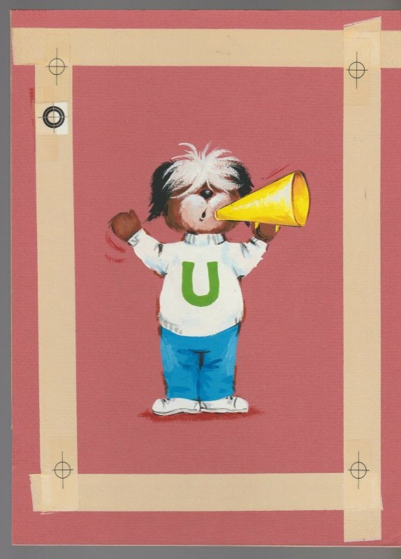 GET WELL SOON Painted Dog w/ Megaphone 8x11 Greeting Card Art #C9671