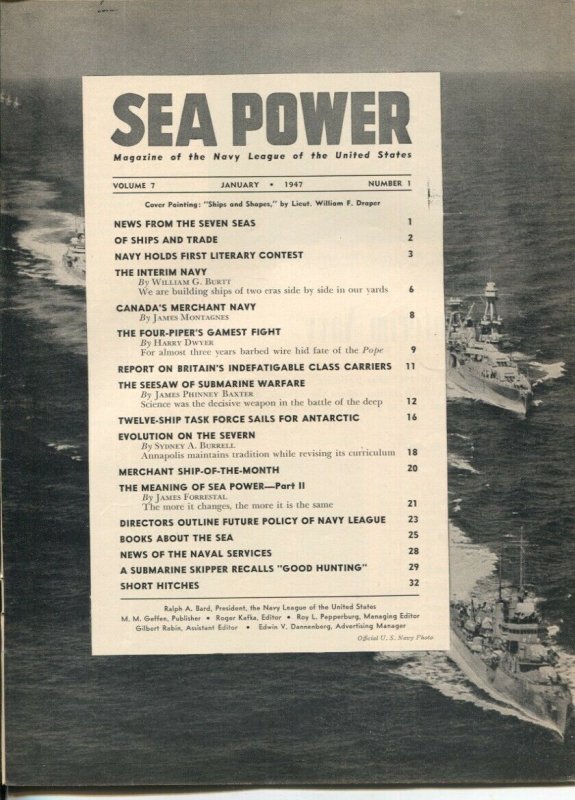 Sea Power 1/1947-military info & pix-naval defense-submarine warfare-VG