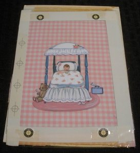 YOUR NEW BABY Cute Boy in Bed w/ Teddy Bear 6x9 Greeting Card Art #1860