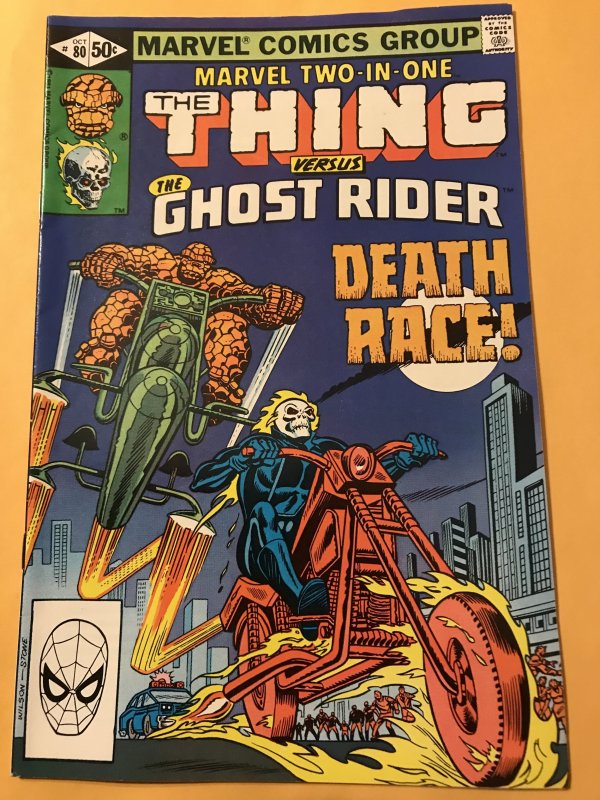 MARVEL TWO-IN-ONE #80 : 10/81 Fn+; The Thing & GHOST RIDER, Race battle