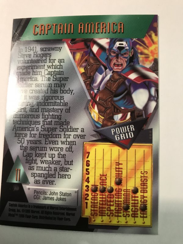 CAPTAIN AMERICA #11 card : Marvel Metal 1995 Fleer Chromium; NM/M Avengers, base