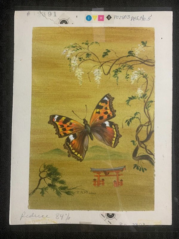 FATHERS DAY Black Orange Butterfly w/ White Flowers 7x9 Greeting Card Art #2803