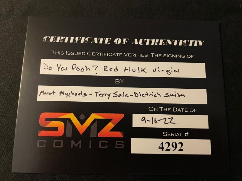 DO YOU POOH? Red Hulk Virgin Variant, Double Signed with COA, VF Condition