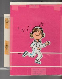BIRTHDAY Cute Cartoon Woman Jogger 5.5x7.5 Greeting Card Art #B8584 w/ 3 Cards