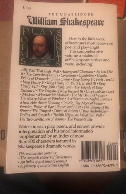 The unabridged William Shakespeare plays poems sonnets the complete library