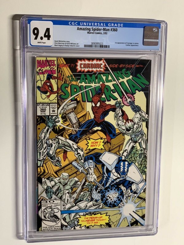 amazing Spider-Man 360 CGC 9.4 white pages first cameo carnage 1992