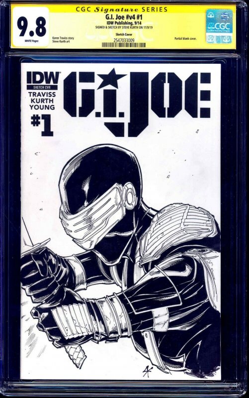 G.I. Joe #1 BLANK CGC SS 9.8 ORIGINAL Snake Eyes SKETCH by Steve Kurth IDW NM/MT