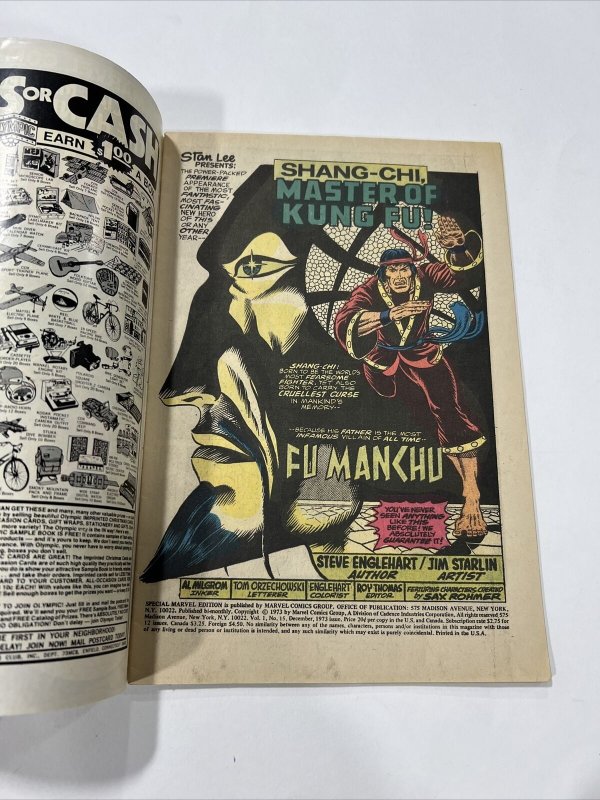 Special Marvel Edition 15 Very Good VG 4.0 Ow Pages Marvel 1973 1st Shang Chi