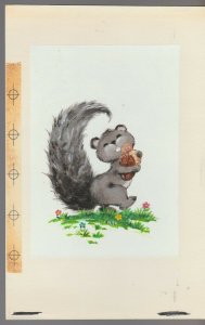 GET WELL SOON Cute Squirrel Smiling w/ Acorns 7x10.5 Greeting Card Art #C9223