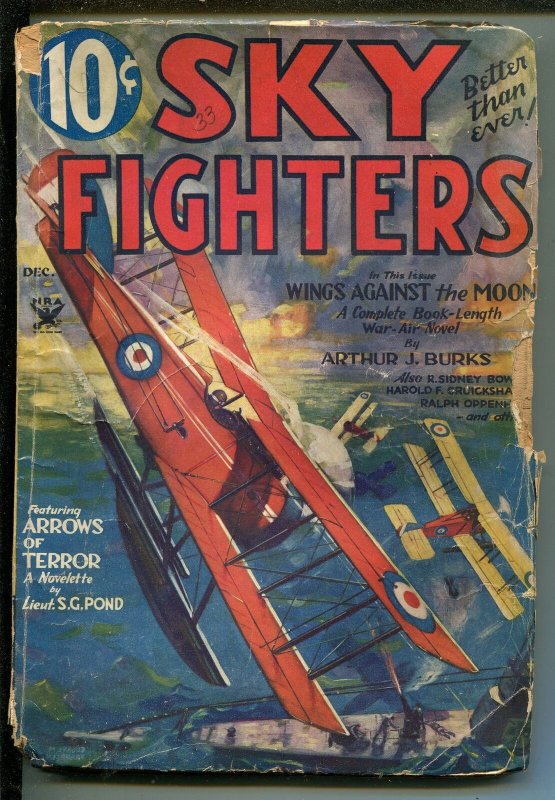 SKY FIGHTERS 12/1933-AIR WAR PULPS-WWI-CLASSIC-RARE-good