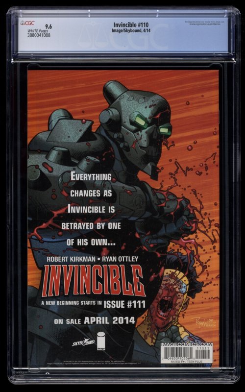 Invincible #110 CGC NM+ 9.6 White Pages Controversial Rape Issue!