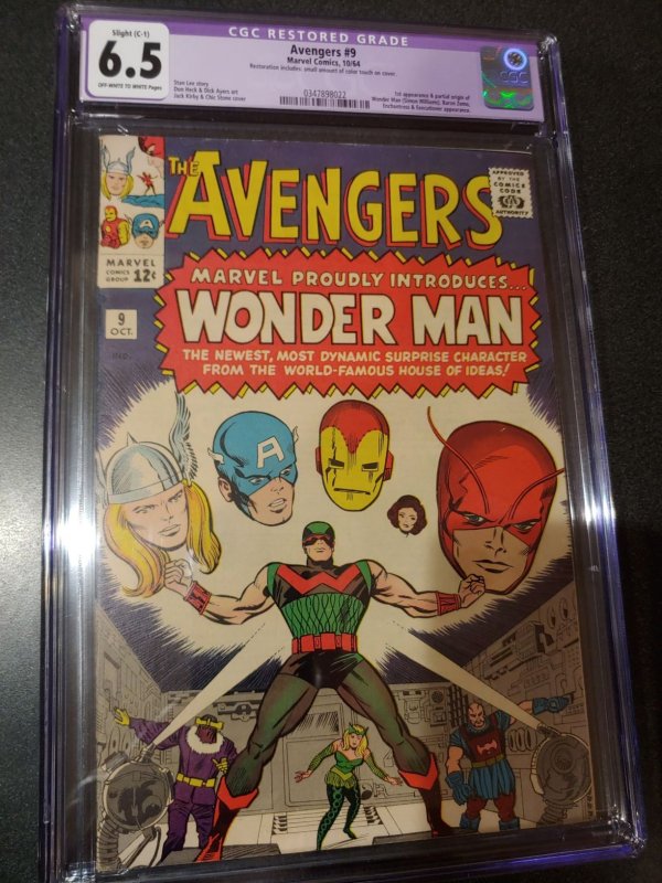 THE AVENGERS #9 CGC 6.5 RESTORED GRADE   1ST APPEARANCE OF WONDER MAN