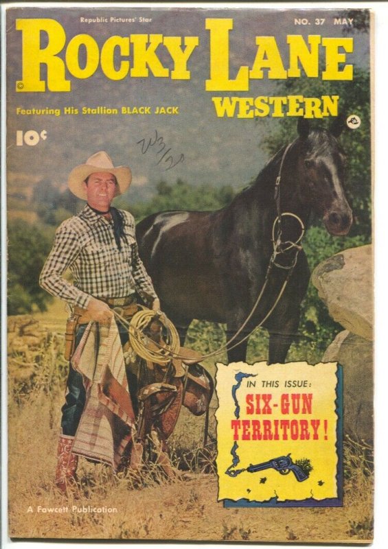 Rocky Lane Western #37-1952-Fawcett- B-Western movie star photo cover-FN 