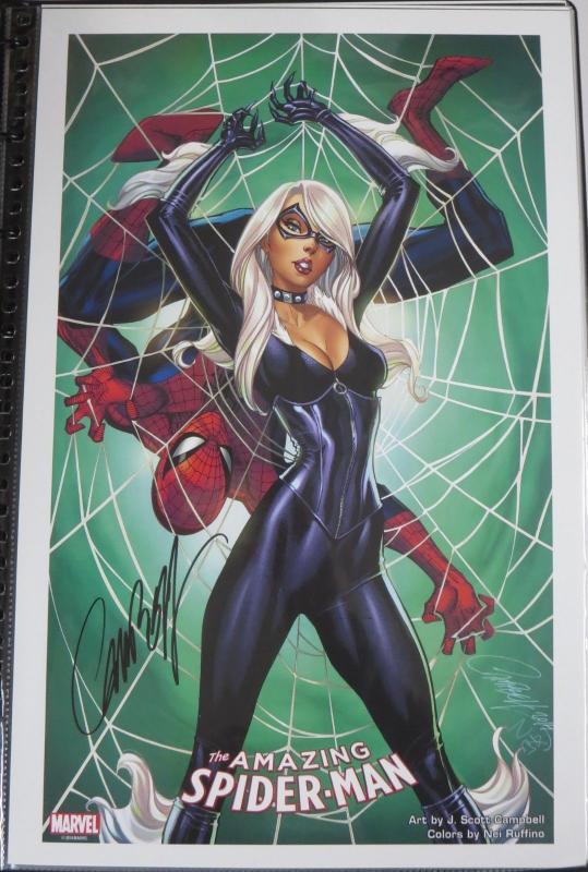 J. Scott Campbell SIGNED Black Cat and Spider-Man  Print! 11x17! signed poster 