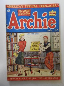 Archie Comics #36 (1949) GD/VG Condition! 1 in tear fc/bc, rust on staples