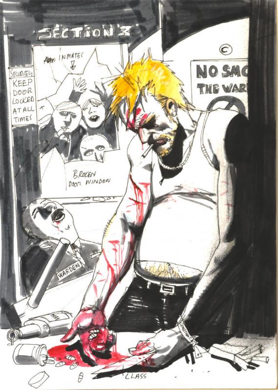 SIMON BISLEY original art, HELLBLAZER #268 preliminary Cover, 8.5x12, Bloody ell