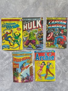 1981 Bubble Funnies Mini Comics Sealed Lot (5) Spider-Man Hulk Cap Archie Marvel