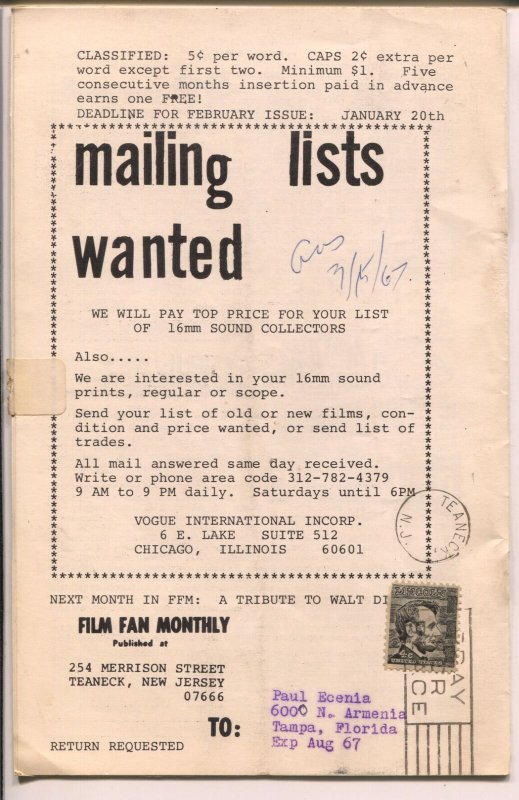 Film Fan Monthly #67 1/1967-Billy Gilbert-Leonard Maltin-VG
