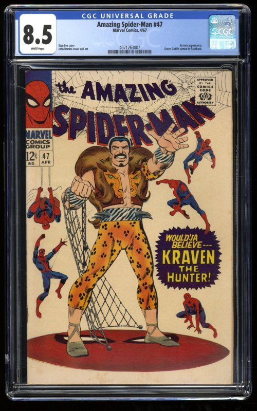 Amazing Spider-Man #47 CGC VF+ 8.5 White Pages Kraven the Hunter Appearance!