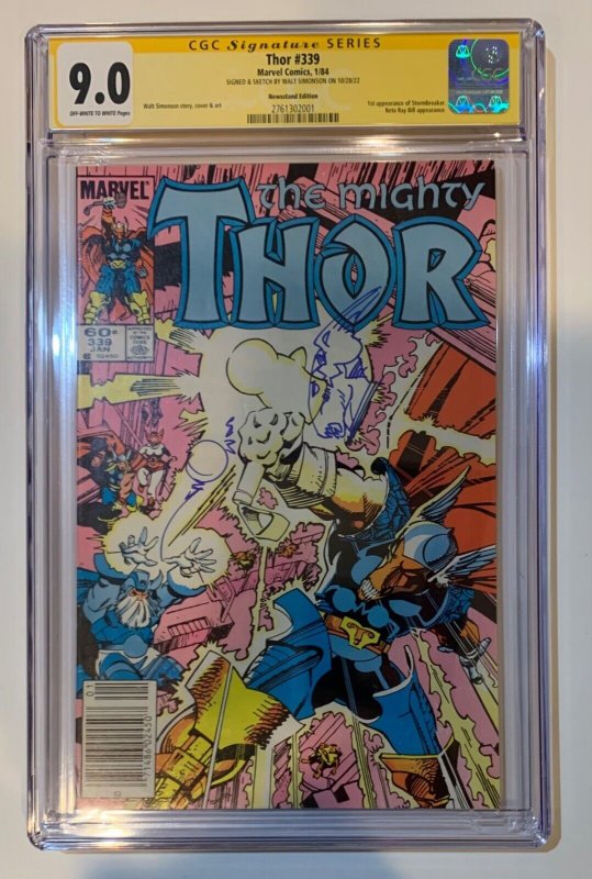 (1984) THOR #339 CGC SS 9.0 ORIGINAL SIMONSON BETA RAY BILL REMARK SKETCH ART!