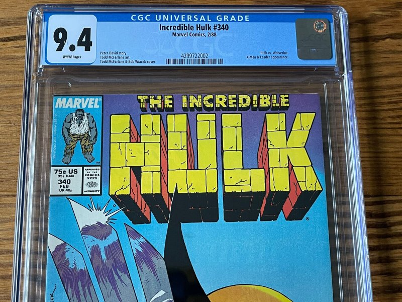 Incredible Hulk 340 CGC 9.4 Todd McFarlane Hulk VS Wolverine WP