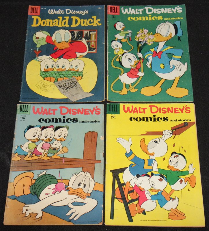 Dell Silver DONALD DUCK TITLES 4pc Mid Grade Comic Lot VG 10 Cent Walt Disney