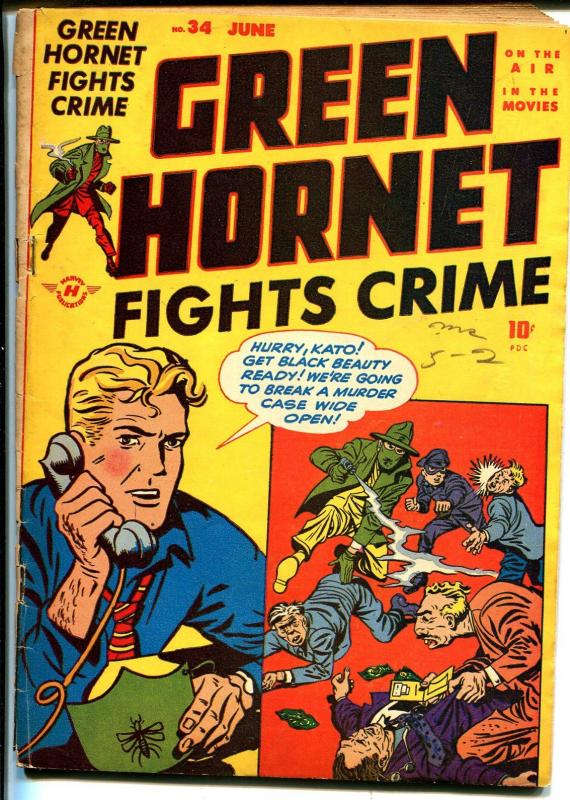 Green Hornet  #34 1947-Harvey-Man in Black-Blonde Bomber-Bob Powell-VG