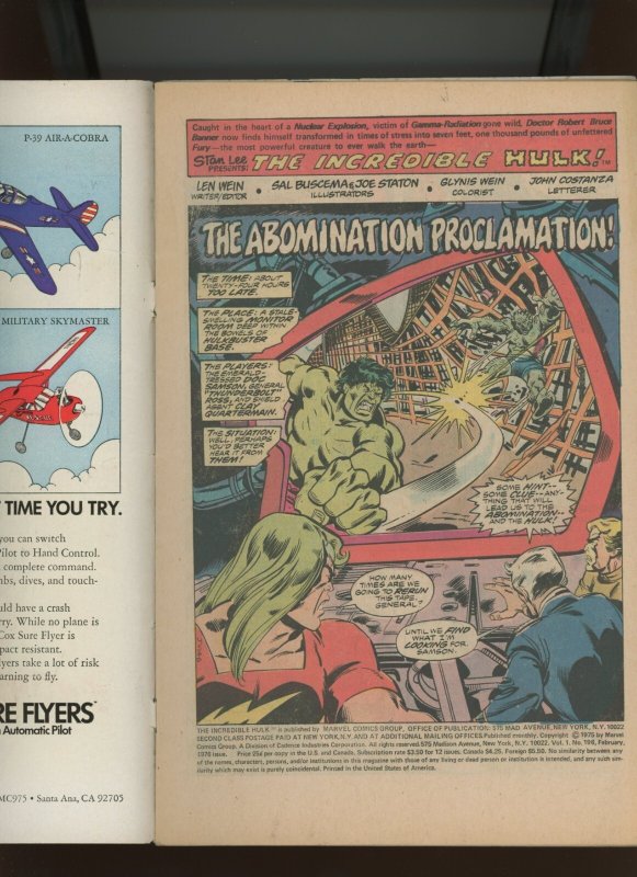 (1976) The Incredible Hulk #196: BRONZE AGE! WE COMBINE SHIPPING! (3.5/4.0)