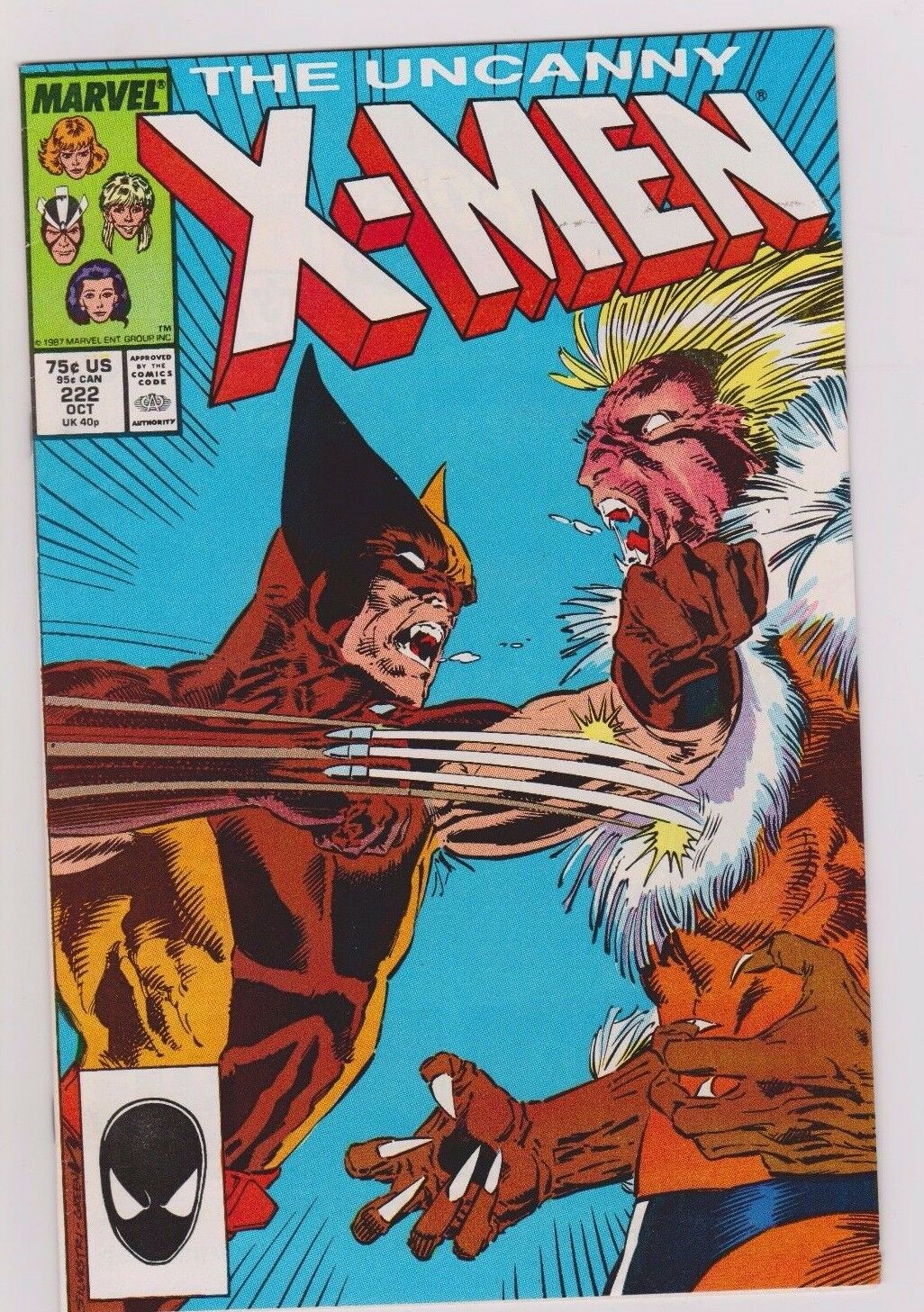 X Men 222 Vf Wolverine Vs Sabertooth 1987 Marvel Comics Comic Books Copper Age Marvel X Men Superhero Hipcomic