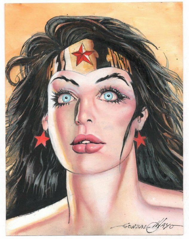 Wonder Woman Portrait Painted Art - Double Sided - Signed art by Gonzalo Mayo