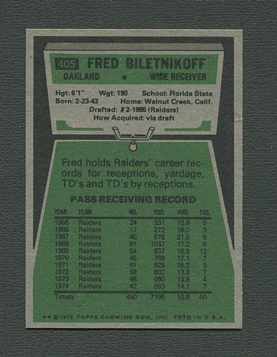 1975 Topps Football /  Fred Biletnikoff #405 / NM-MT