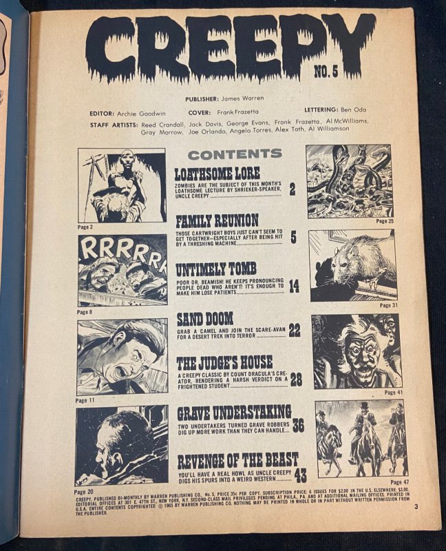 WARREN PUBLISHING CREEPY #5 OCTOBER 1965 VG/FN FRAZETTA COVER