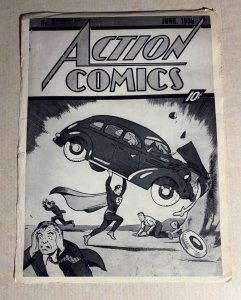 1970's ACTION COMICS #1 16x21.5 Black & White PROMO Poster GD+ 2.5 Superman