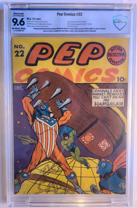 Pep Comics #22 CBCS 9.6 (R) 1st Appearance of Archie, Betty & Jughead; Hangman