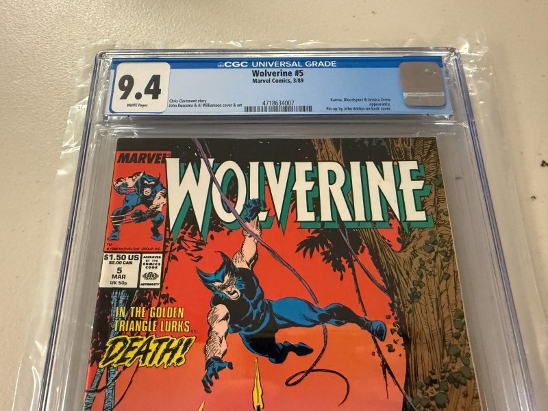 Wolverine # 5 CGC Graded 9.4 Marvel Comic Book 1989 John Bolton Back Cover JH33
