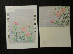 4 PINK FLOWERS Happy Birthday 7x10 #8871 Greeting Card Art w/ Mock-Up