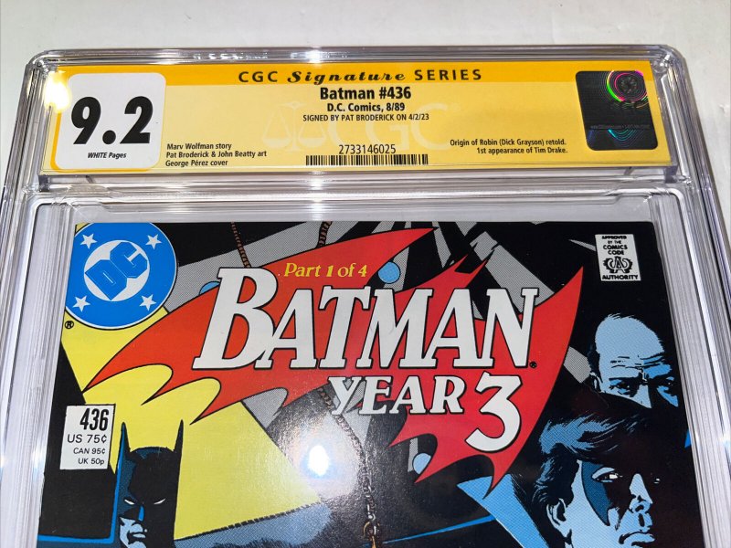 Batman (1989) # 436 (CGC 9.2 SS) Signed Pat Broderick • 1st App Tim Drake