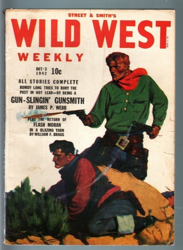 WILD WEST WEEKLY 10/3/1942-WESTERN PULP-FLASH MORAN FN