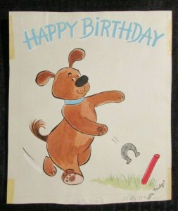 HAPPY BIRTHDAY Cartoon Dog Playing Horseshoes 8x9 Greeting Card Art #1195