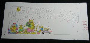 MOTHERS DAY Large Cartoon Cat Family w/ Hearts 20x9 Greeting Card Art #nn