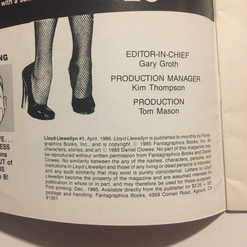 Lloyd Llewellyn #1 1st Printing Daniel Clowes 1986 Fantagraphics HTF AltComix