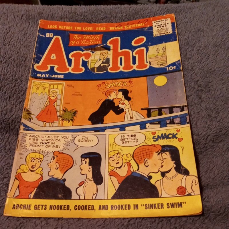 Archie #80 mlj comics 1956 teen humor silver age good girl art cover betty & ver