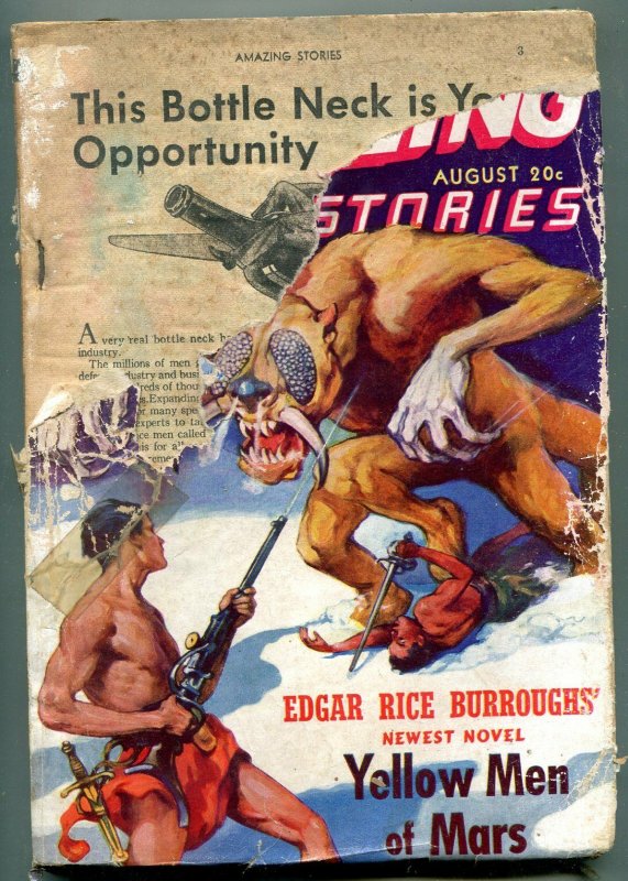 Amazing Stories Pulp August 1941- Yellow Men of Mars- John Carter POOR