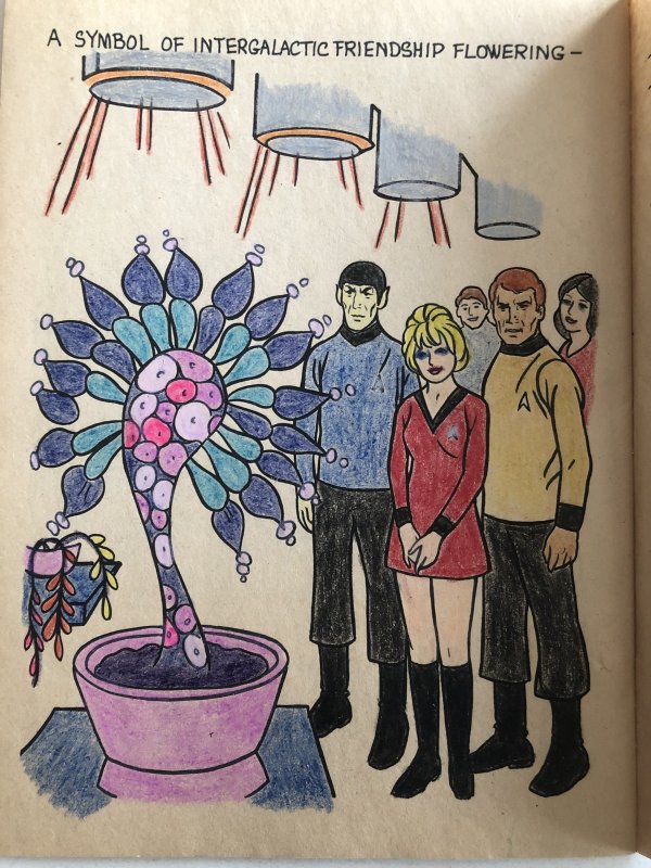 Star Trek planet ecnal’s Dilemma coloring bk, one page done,,1979