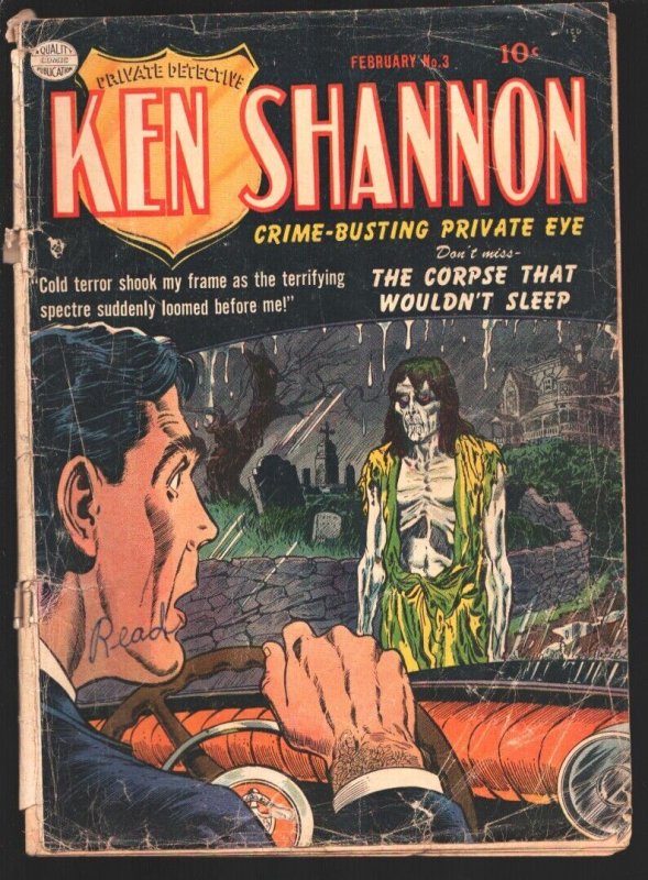 Ken Shannon #3 1952-Quality-Reed Crandall art.-Zombie cover-pre-code horror-G...