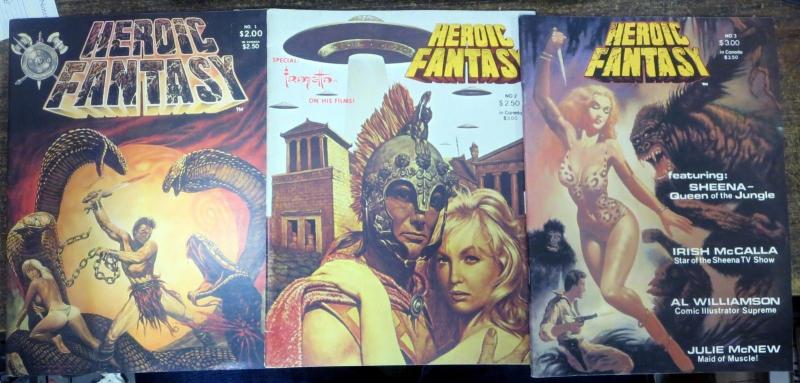 HEROIC FANTASY MAGAZINE #1-3 F-VF/+ FRAZETTA,KRENKEL,INGELS,WILLIAMSON,TARZAN