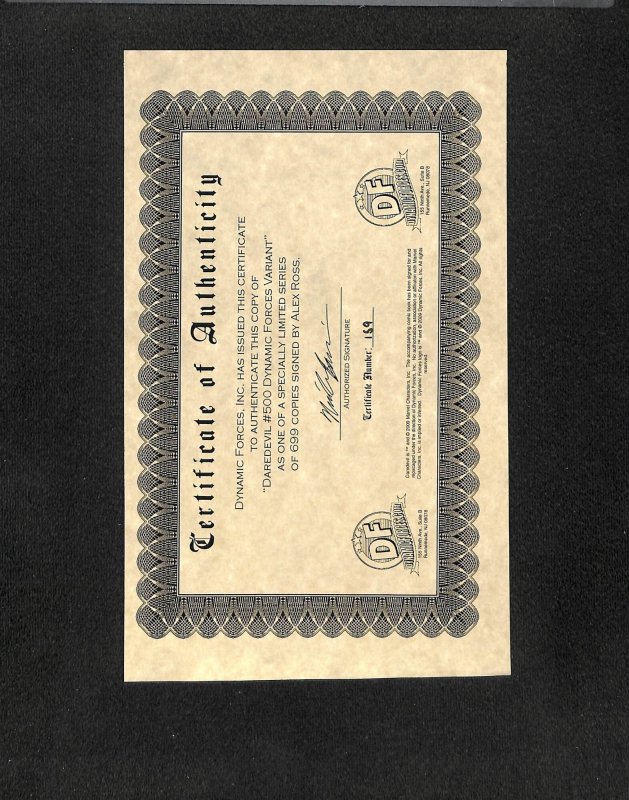 Daredevil #500 NM 9.4 Signed by Alex Ross! 159/699! Dynamic Forces Negative